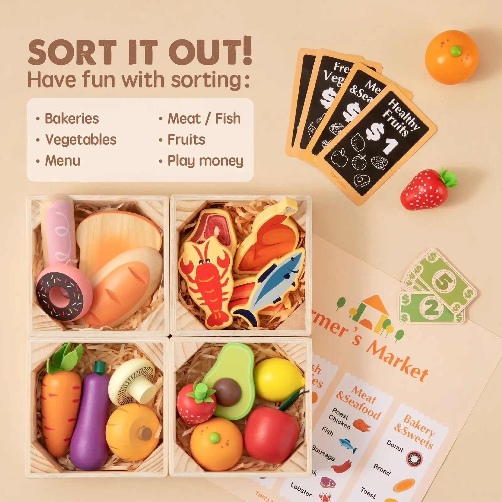 Tiny Land® Wooden Play Food Set - Seaside-Montessori