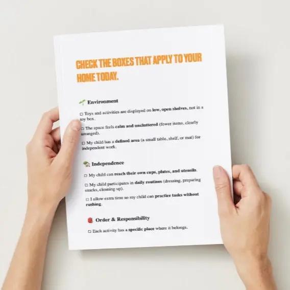 Person holding a checklist titled 'Check the boxes that apply to your home today' on a light background