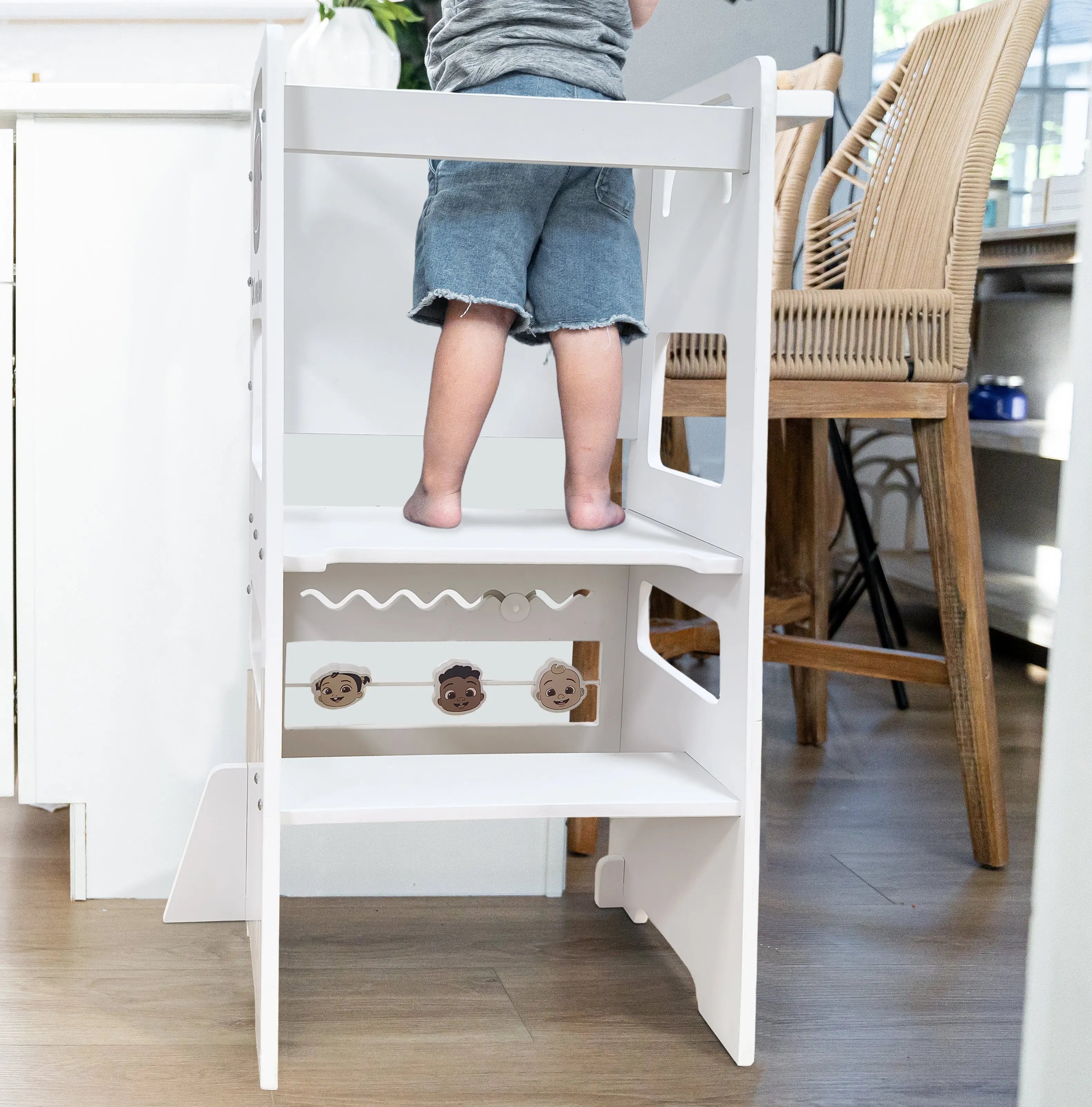 Date CocoMelon 3-in-1 Kitchen Tower for Kids – Step Stool & Chalkboard Learning Helper Avenlur.com