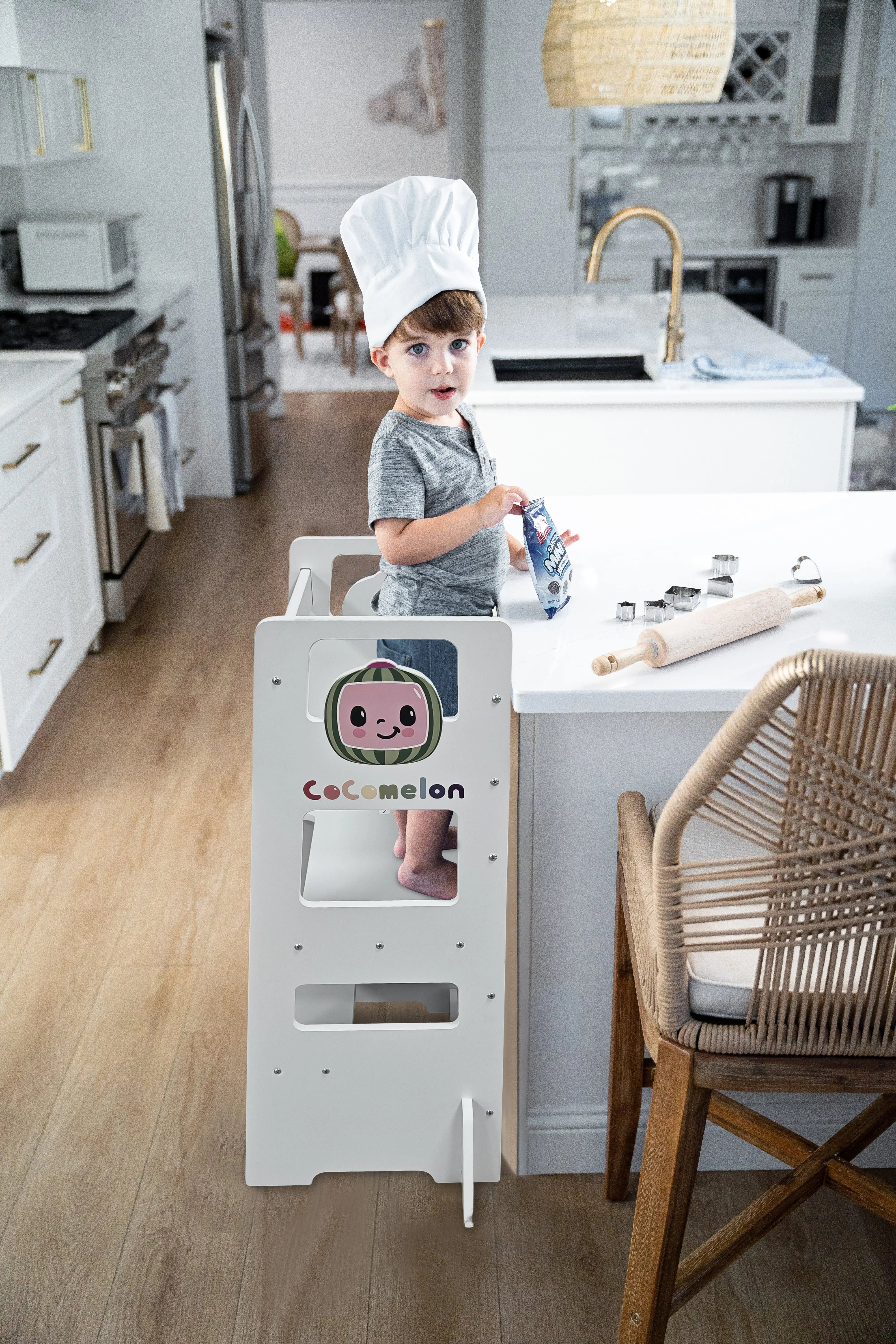 Date CocoMelon 3-in-1 Kitchen Tower for Kids – Step Stool & Chalkboard Learning Helper Avenlur.com