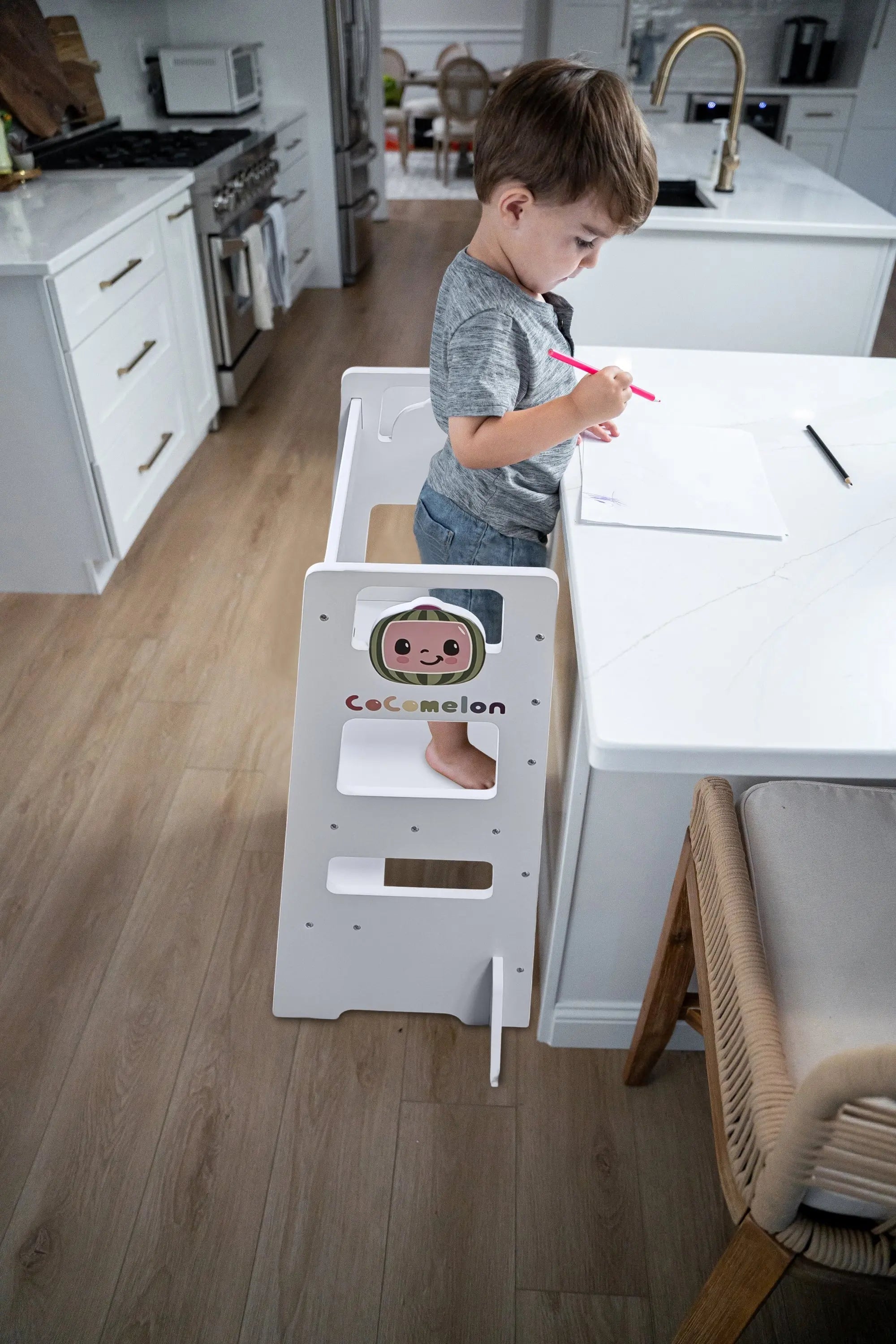 Date CocoMelon 3-in-1 Kitchen Tower for Kids – Step Stool & Chalkboard Learning Helper Avenlur.com