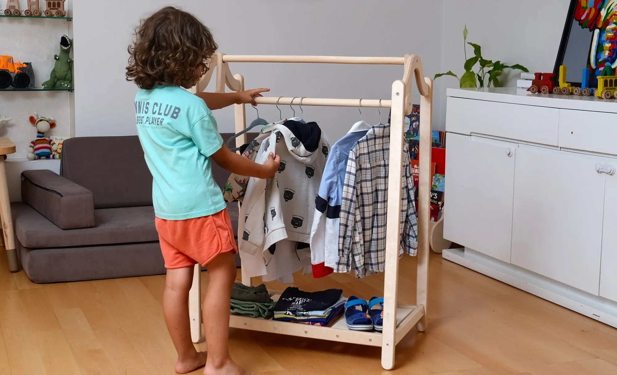 Montessori Wooden Kids Clothing Rack Seaside-Montessori