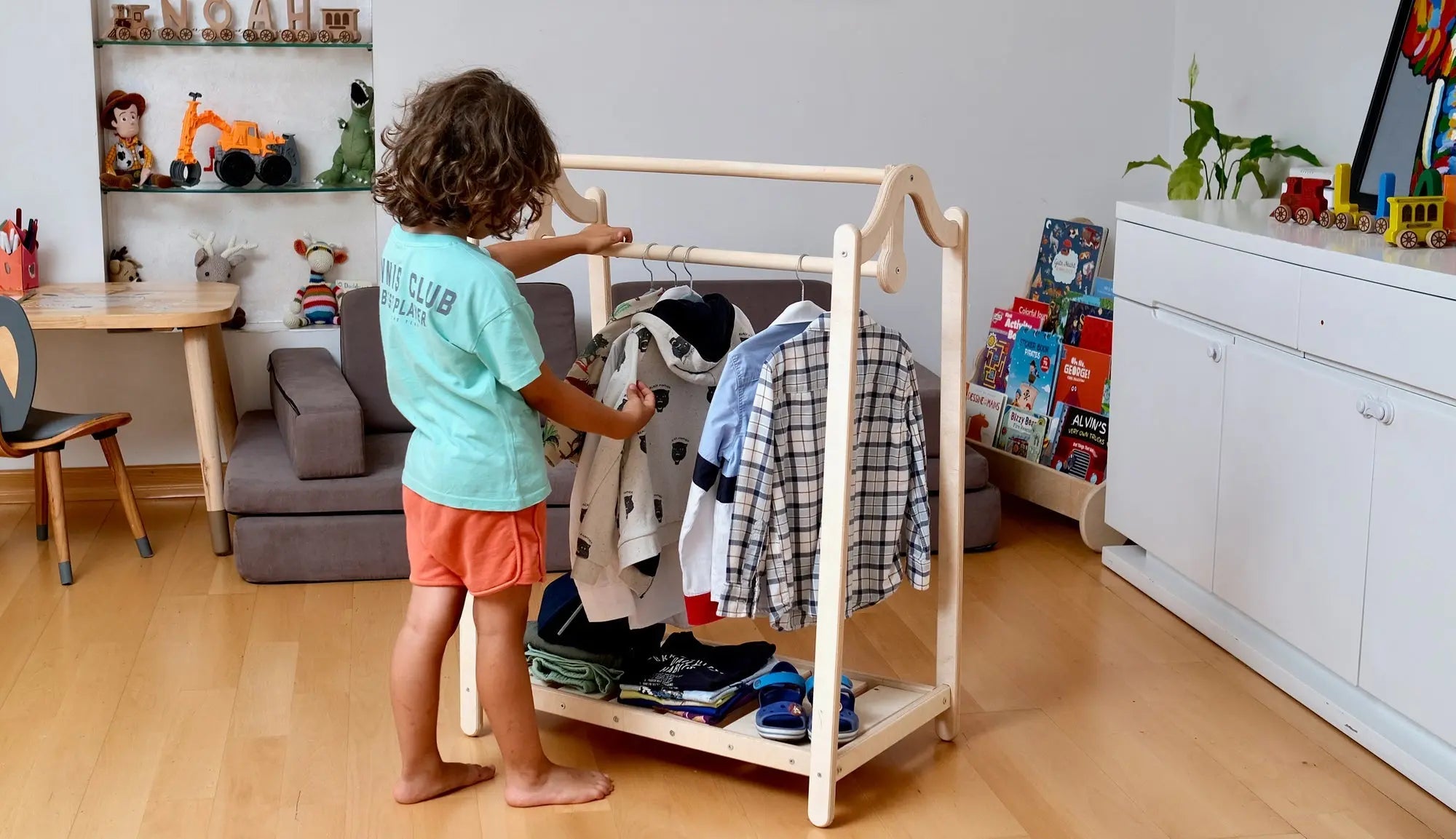 Montessori Wooden Kids Clothing Rack Seaside-Montessori
