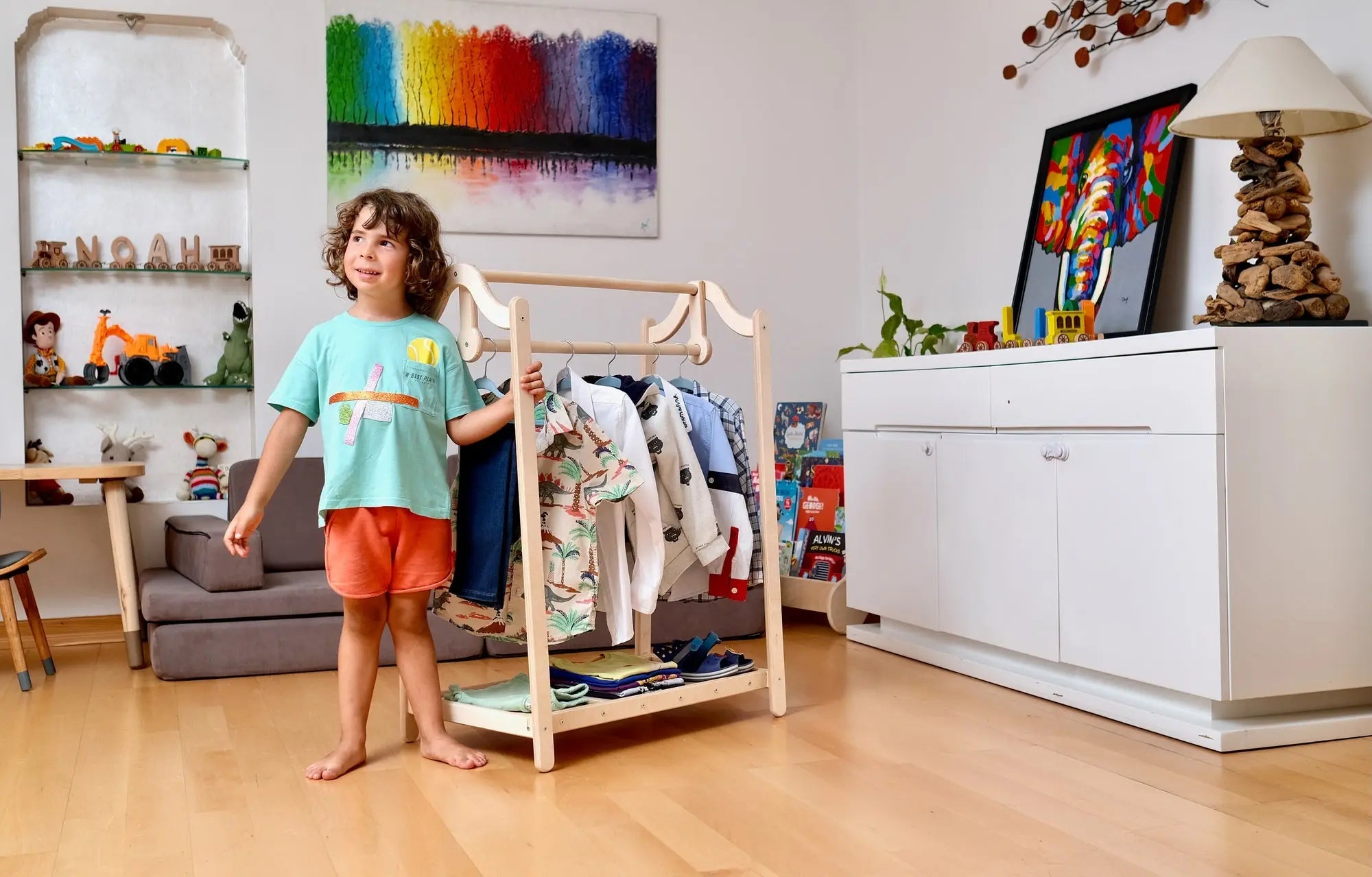 Montessori Wooden Kids Clothing Rack Seaside-Montessori