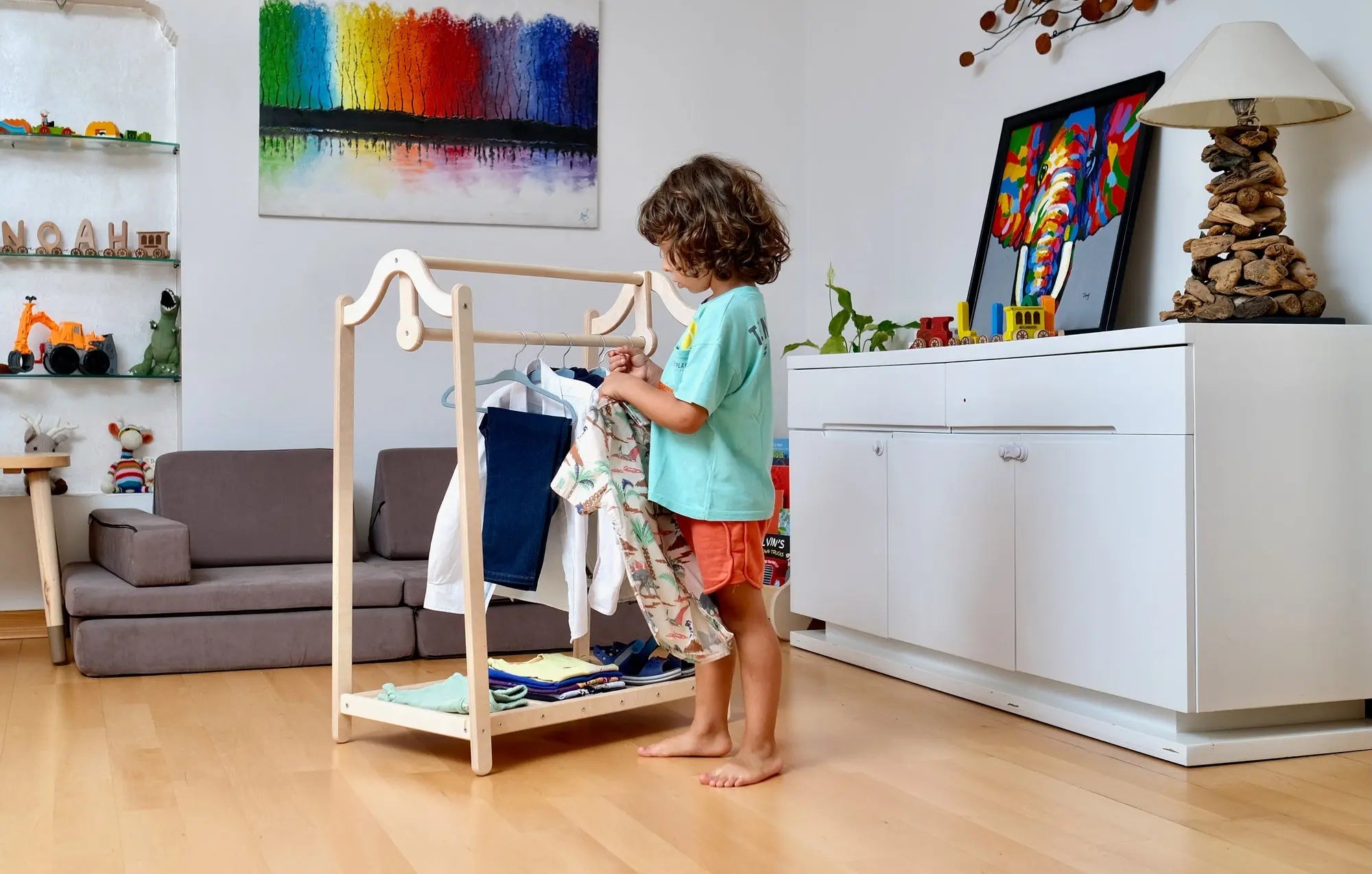 Montessori Wooden Kids Clothing Rack Seaside-Montessori