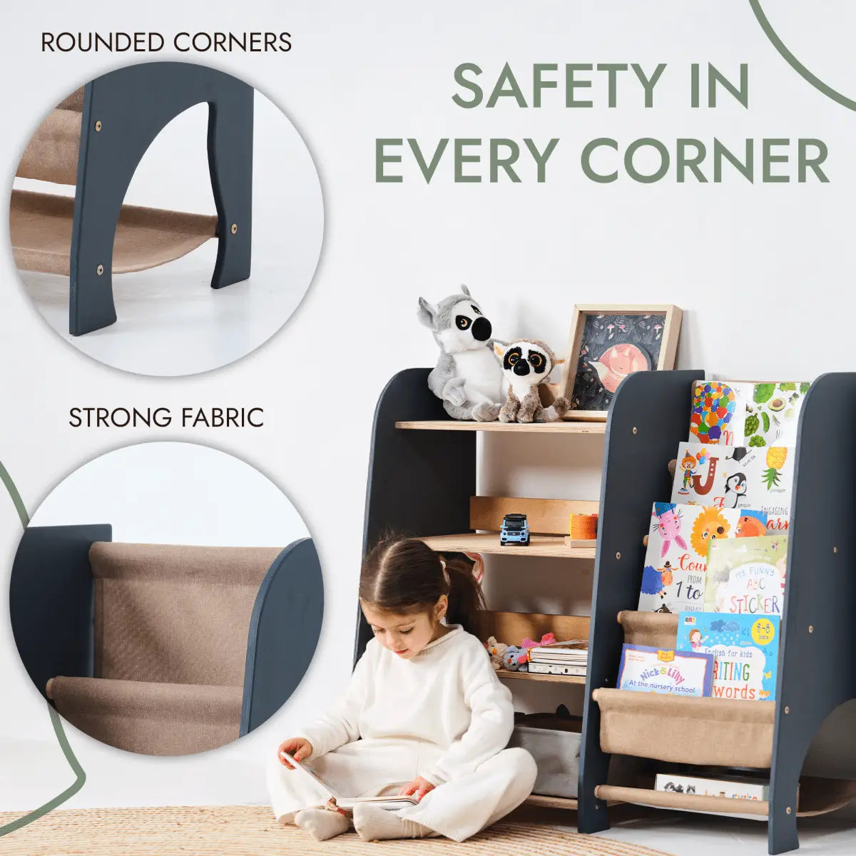 Montessori 2-in-1 Bookshelf & Toy Shelf for Toddlers – Solid Wood (3 Colors) Goodevas