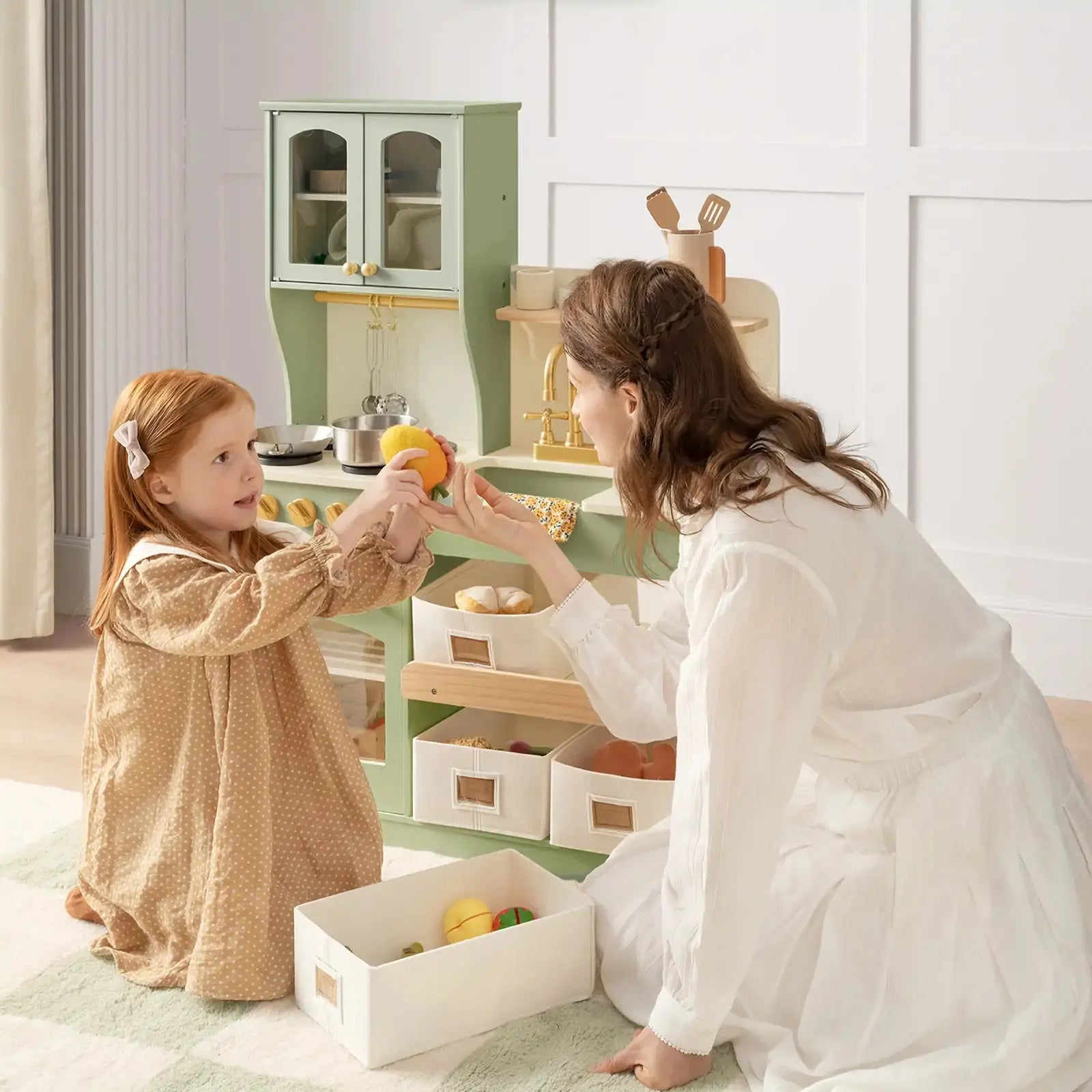 Tiny Land® Pretend Play Kitchen for Toddlers - Serenity Wooden Kitchen – Green Tiny Land INC
