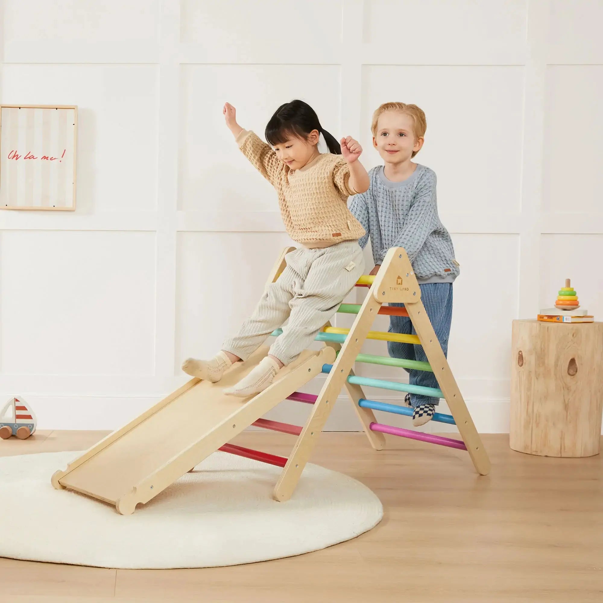 7-in-1 Rainbow Climbing Set with Play Pad Tiny Land