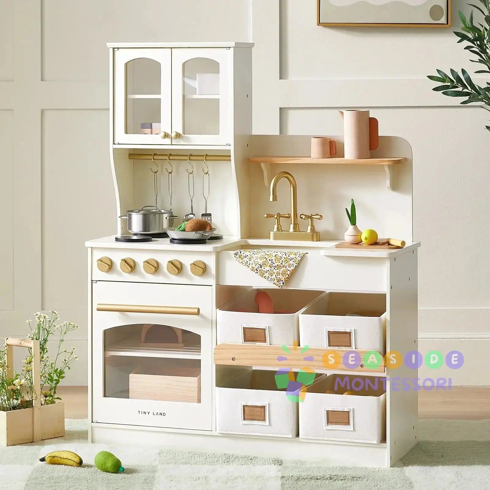 Tiny Land® Wooden Play Kitchen with Storage for Creative Toddlers Tiny Land INC