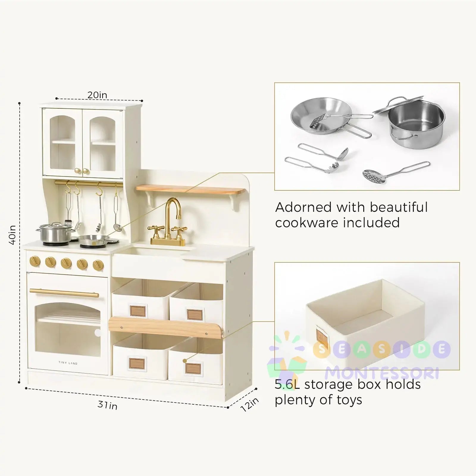 Tiny Land® Wooden Play Kitchen with Storage for Creative Toddlers Tiny Land INC
