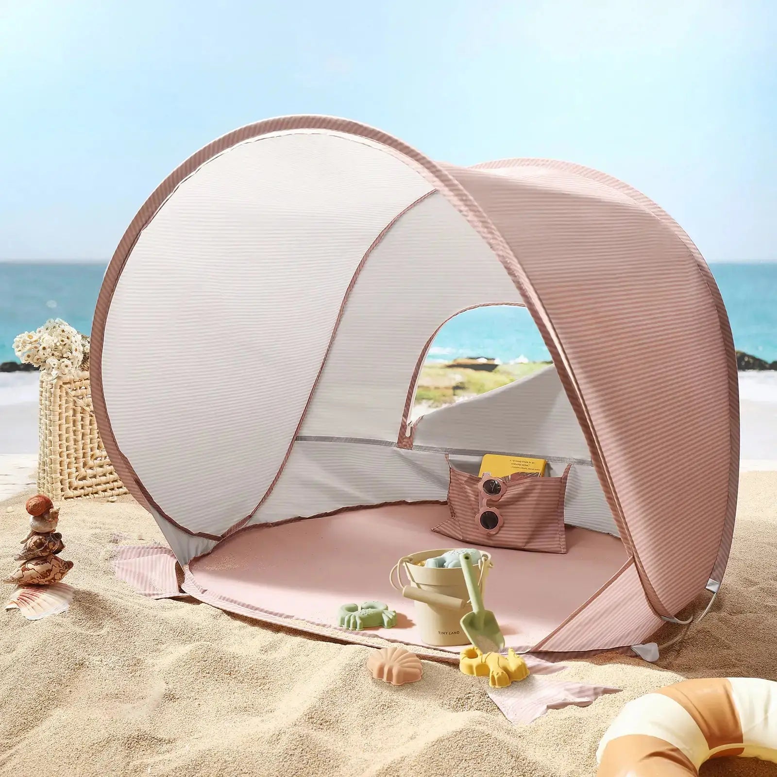 Beach Tent for Kids with Sand Toys – Blush Pink - Seaside-Montessori