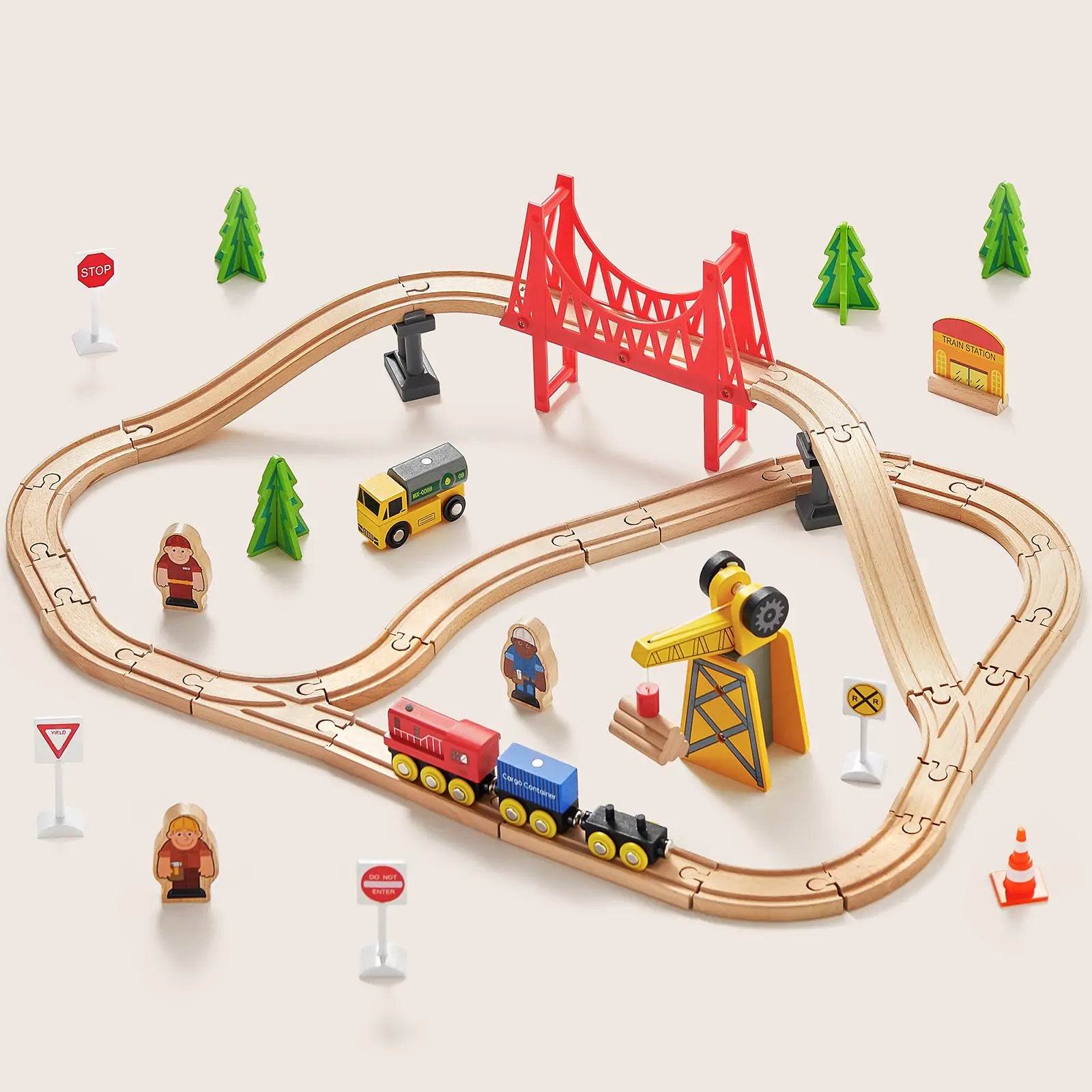Tiny Land® Wooden Train Set for Children 