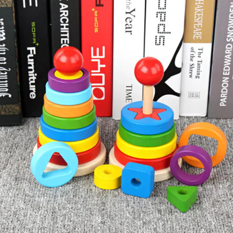 Wooden Rainbow Tower Double Stacked - Seaside-Montessori