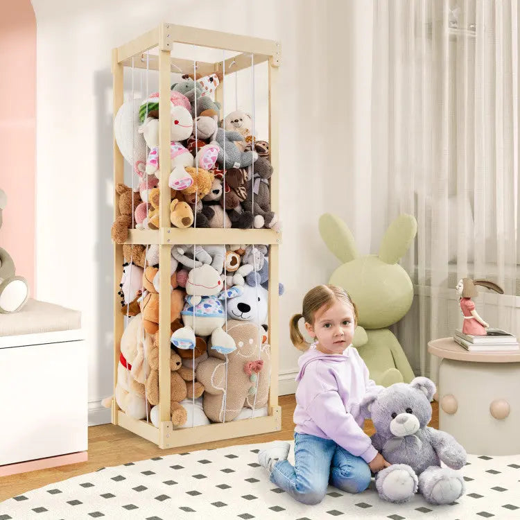 Large Stuffed Animal Storage with Open Top &amp; Elastic Cords Seaside-Montessori