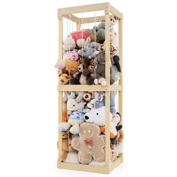 Large Stuffed Animal Storage with Open Top &amp; Elastic Cords Seaside-Montessori