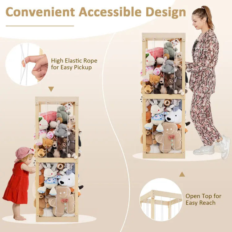 Large Stuffed Animal Storage with Open Top &amp; Elastic Cords Seaside-Montessori