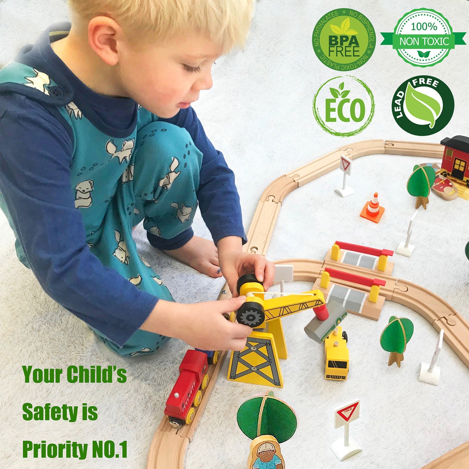 Tiny Land® Wooden Train Set for Children 