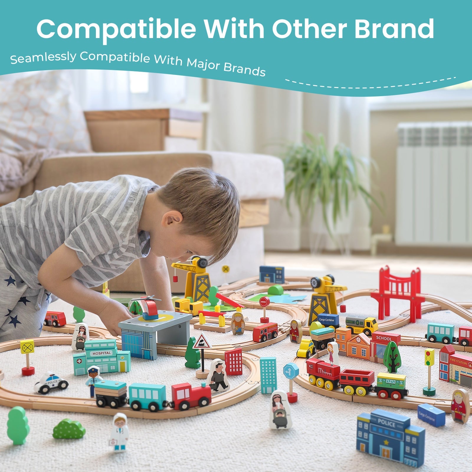 Tiny Land® Wooden Train Set for Children 