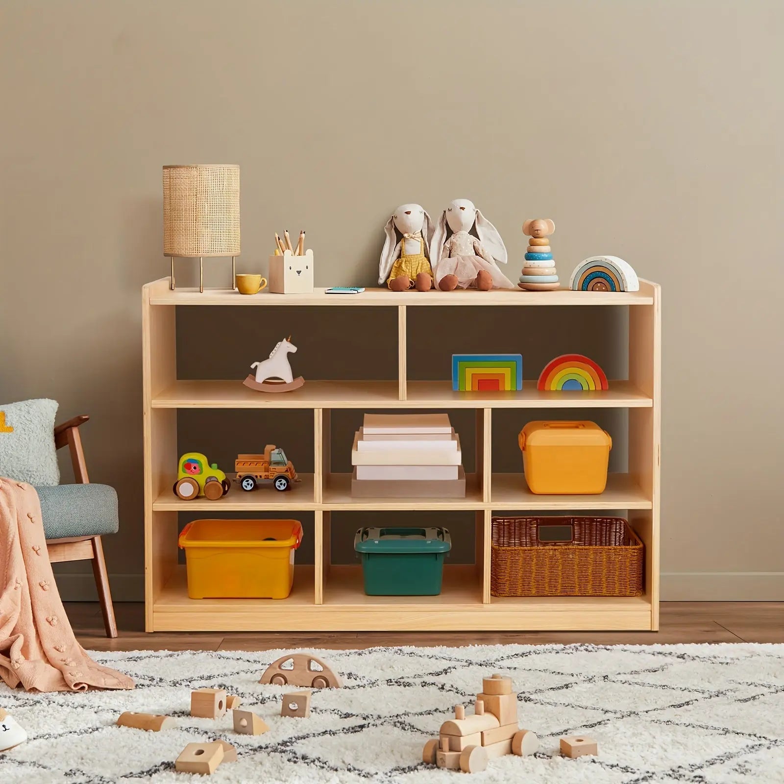 Wooden 8-Compartment Storage Shelf Seaside-Montessori