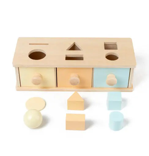 Young children wooden toys Montessori early education puzzle development enlightenment shape drawer target box coin three-color game Hypersku