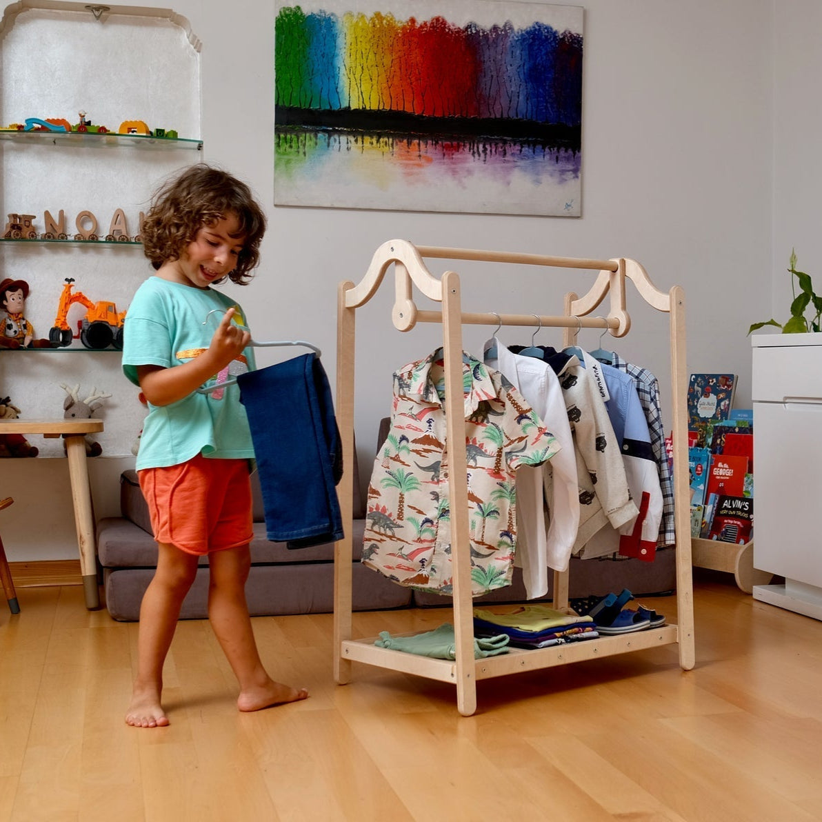 Montessori Wooden Kids Clothing Rack Red Oceanus