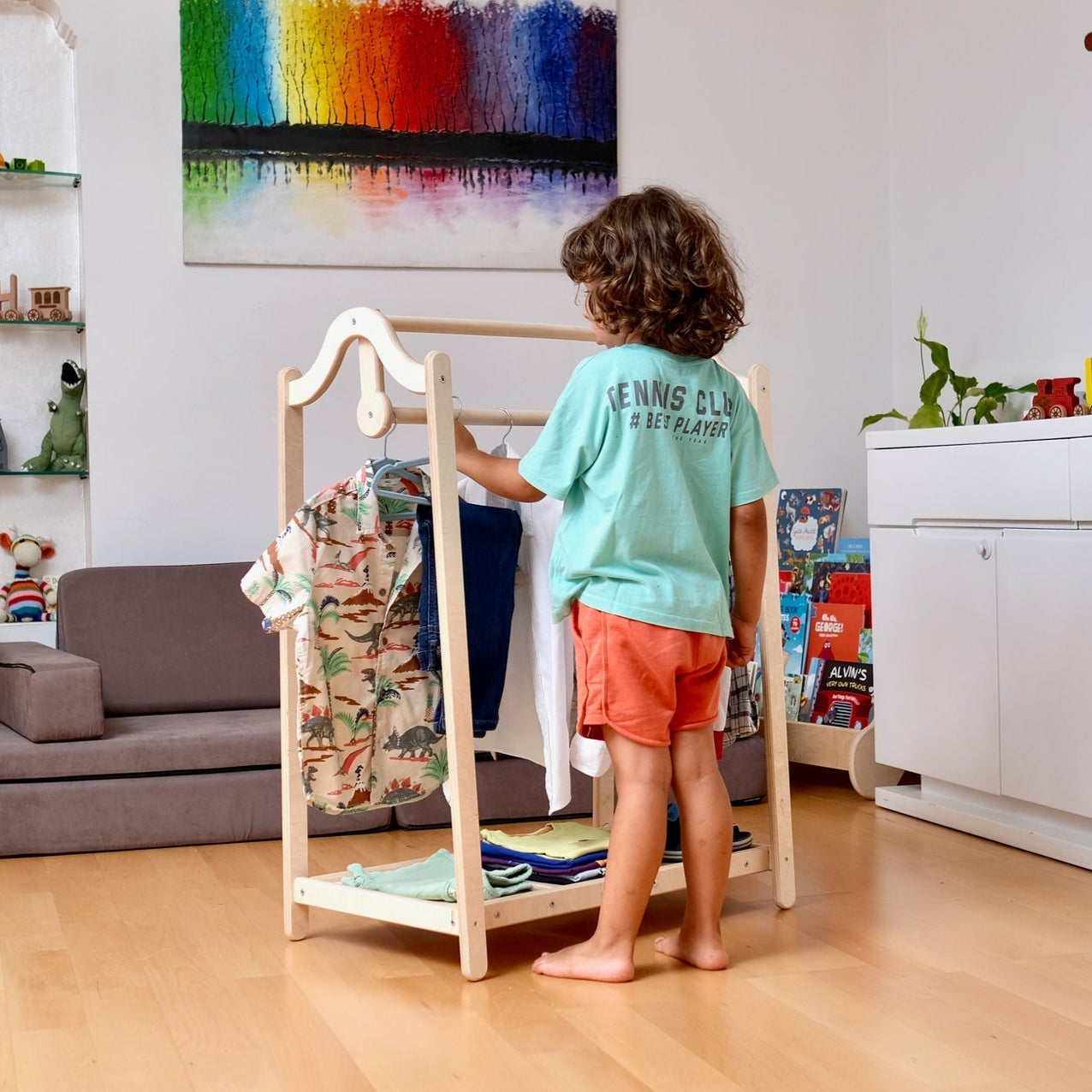 Montessori Wooden Kids Clothing Rack Red Oceanus