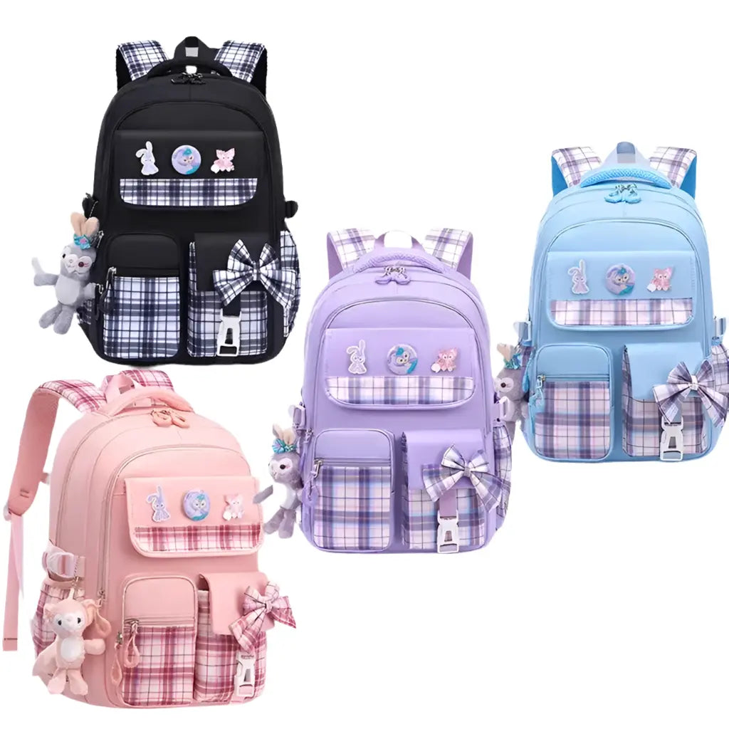 Large Capacity Bows Women's Kids Backpack Grade 3 Burden Reduction Primary School Student Schoolbag Grade 1-6 Girl Spine Protection Seaside-Montessori