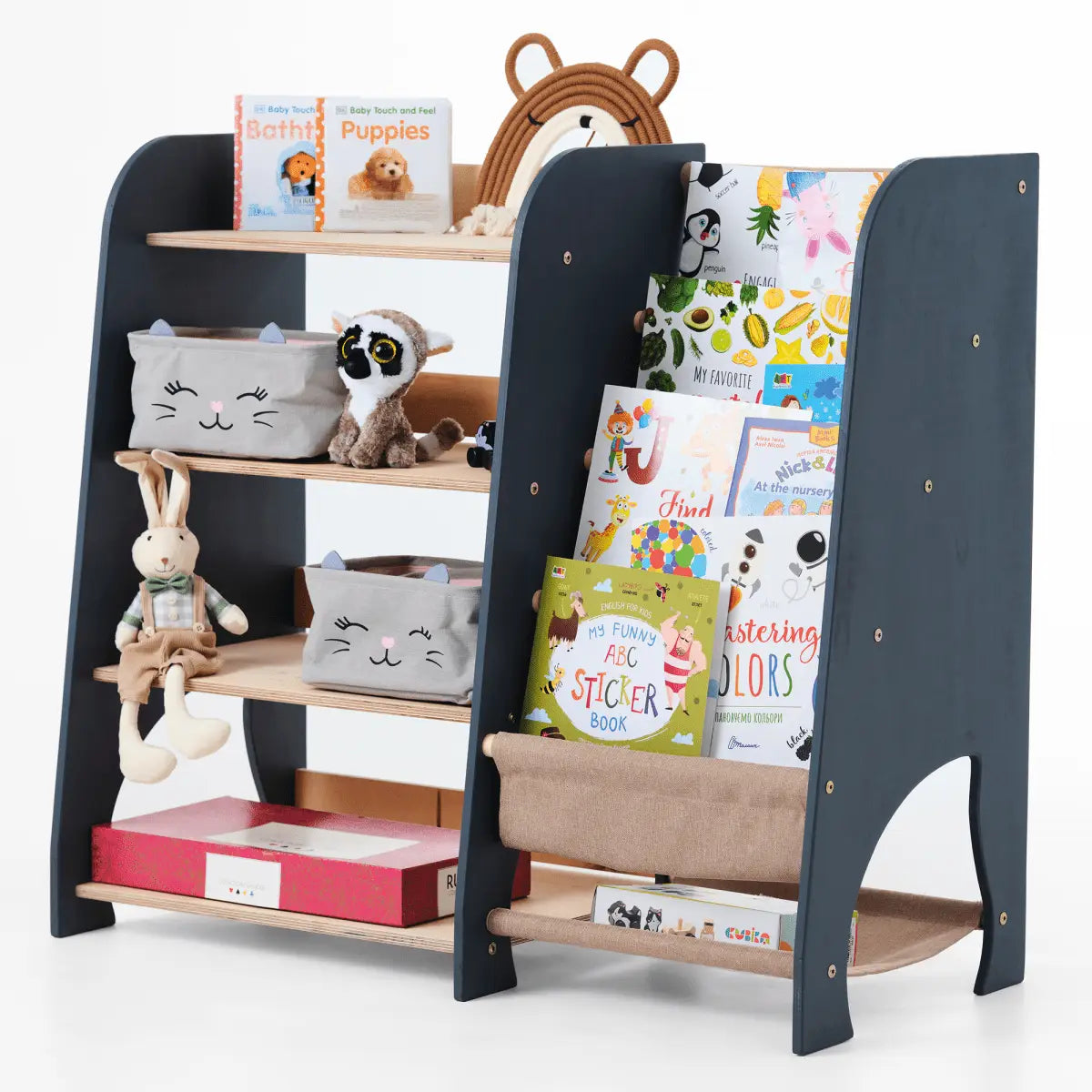 Montessori 2-in-1 Bookshelf & Toy Shelf for Toddlers – Solid Wood (3 Colors) Goodevas