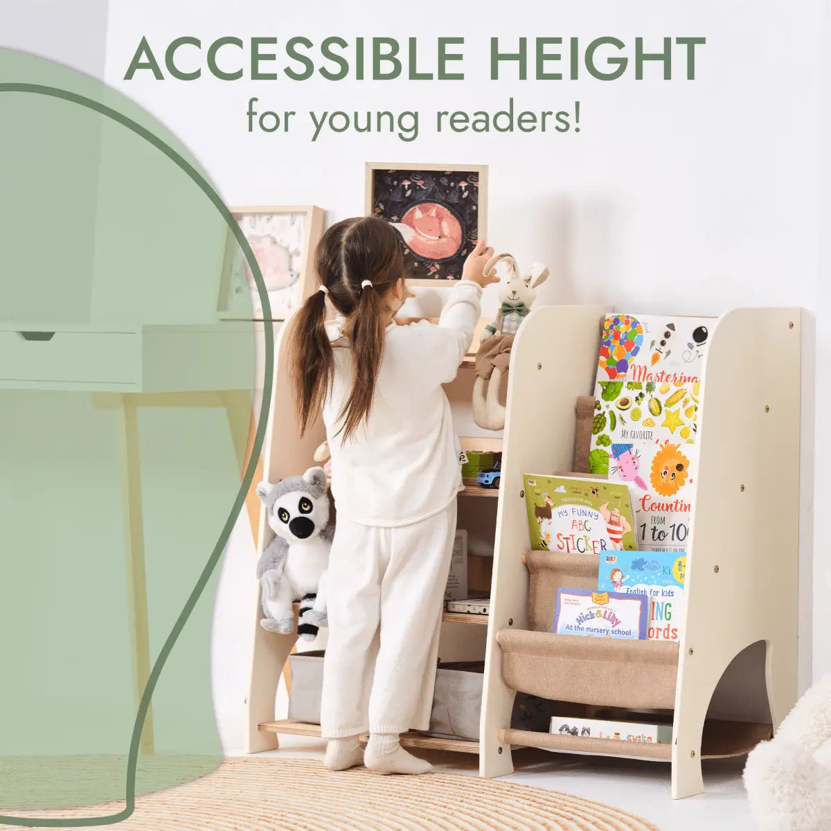 Montessori 2-in-1 Bookshelf & Toy Shelf for Toddlers – Solid Wood (3 Colors) Goodevas