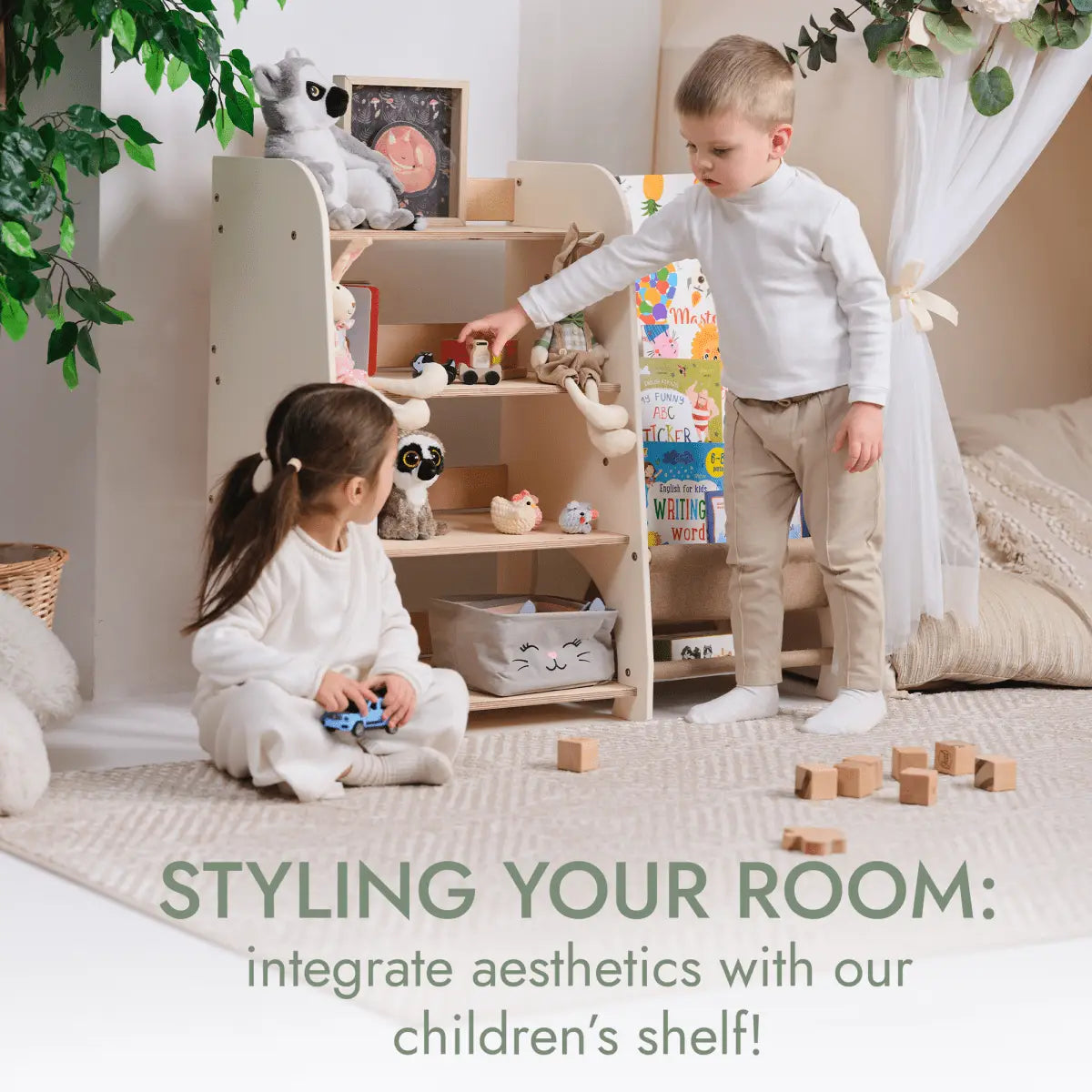 Montessori 2-in-1 Bookshelf & Toy Shelf for Toddlers – Solid Wood (3 Colors) Goodevas