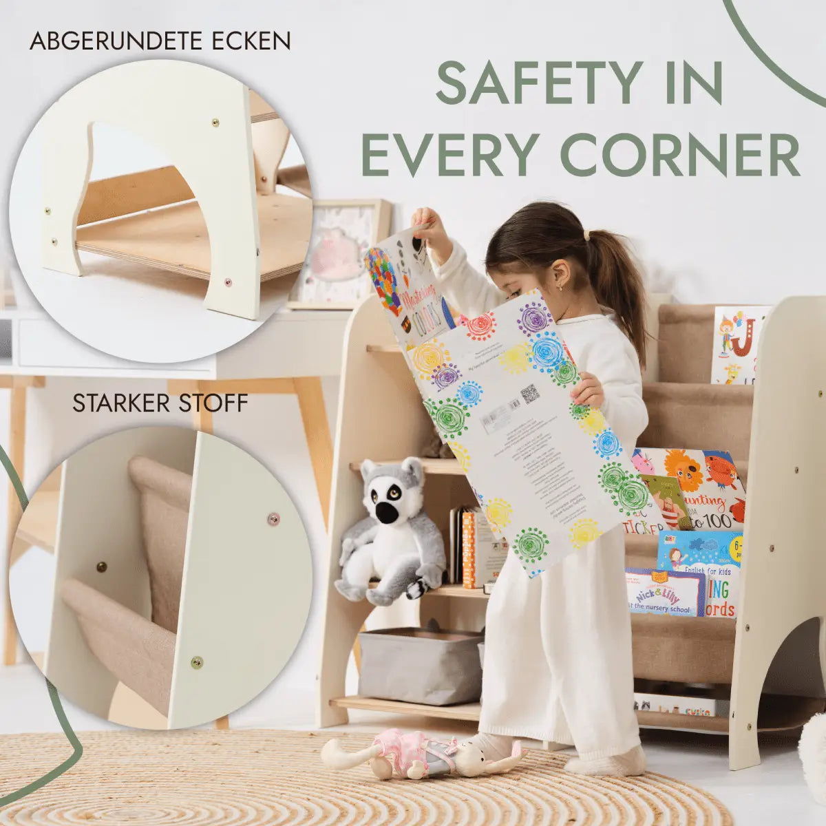 Montessori 2-in-1 Bookshelf & Toy Shelf for Toddlers – Solid Wood (3 Colors) Goodevas