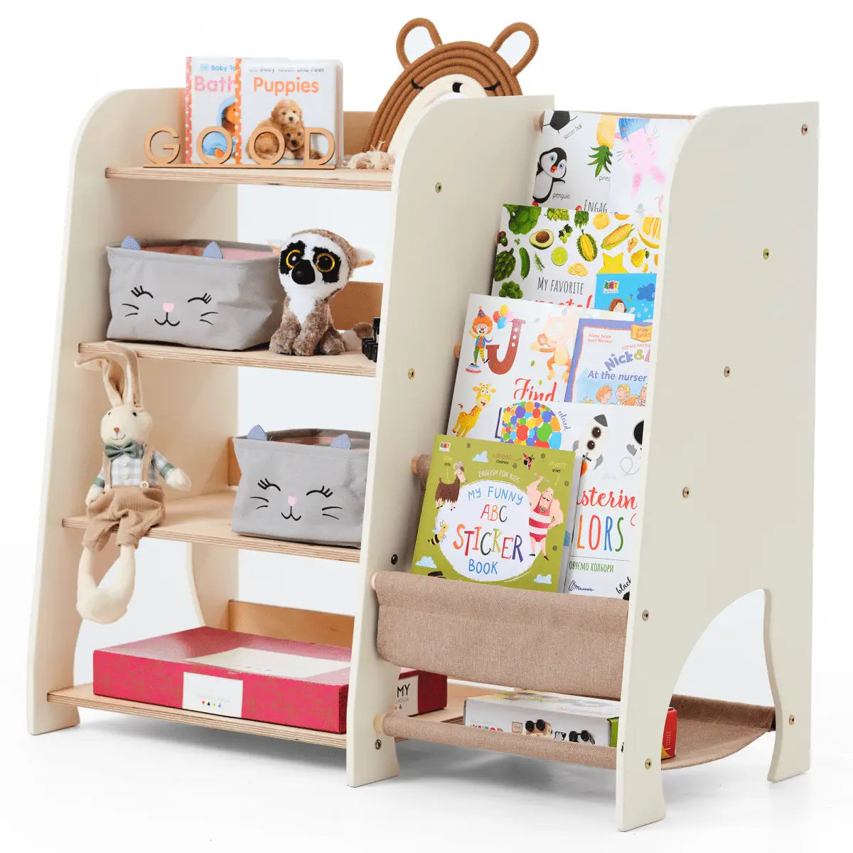 Montessori 2-in-1 Bookshelf & Toy Shelf for Toddlers – Solid Wood (3 Colors) Goodevas