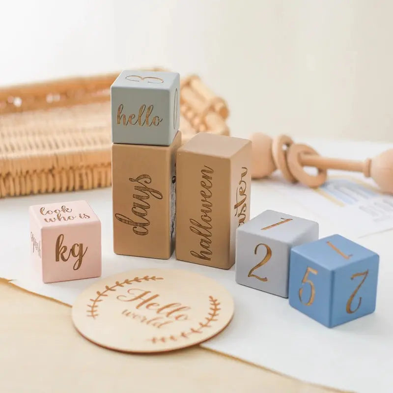 Wooden Baby Milestone Blocks - Seaside-Montessori