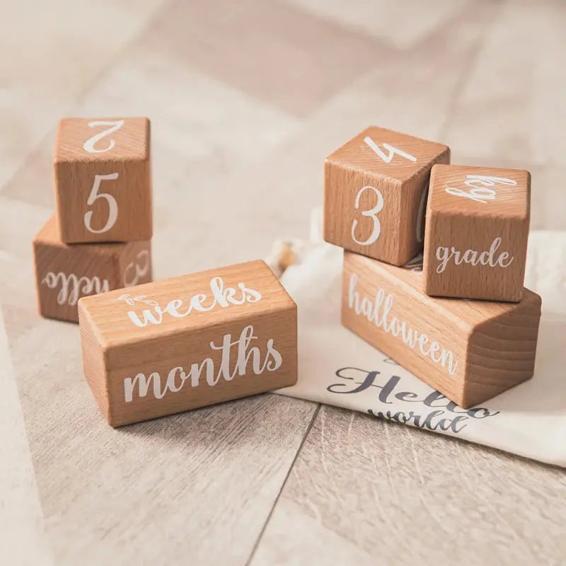 Wooden Baby Milestone Blocks - Seaside-Montessori