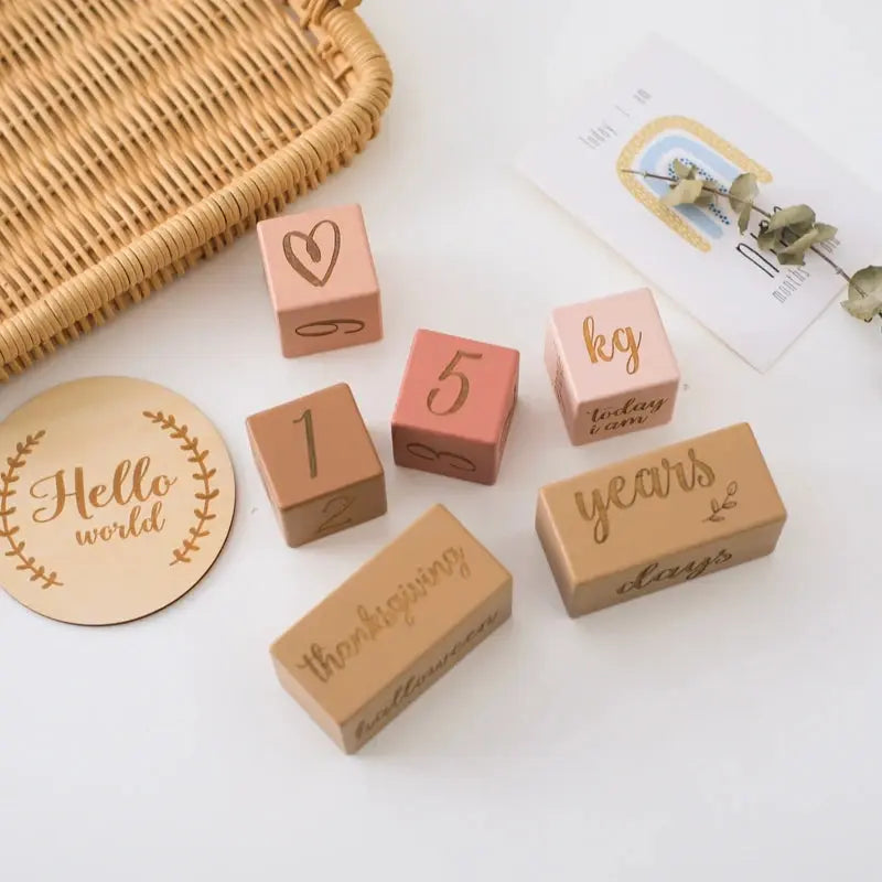 Wooden Baby Milestone Blocks - Seaside-Montessori