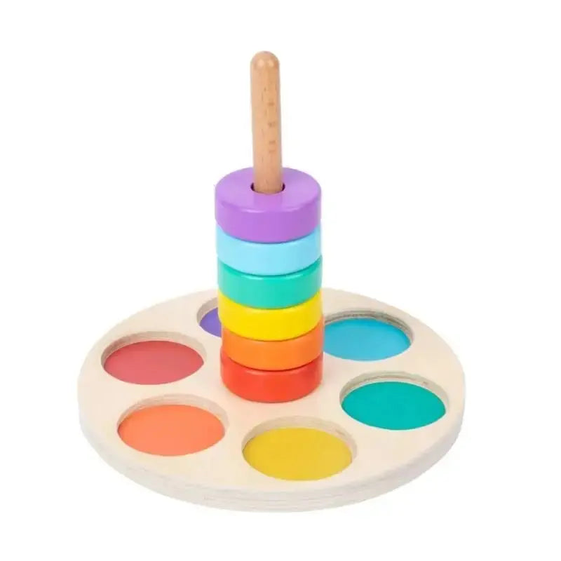 Baby Wooden Rainbow Stacking Toy Montessori Coloerful Blocks Classification and Nested Games Fine Motor Training Shape Matching Seaside-Montessori