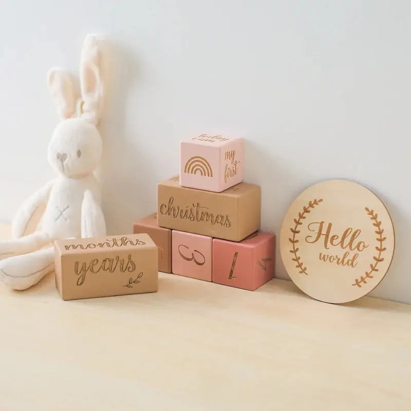 Wooden Baby Milestone Blocks - Seaside-Montessori