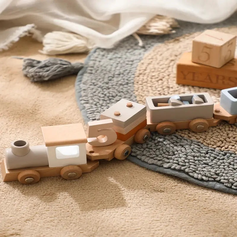 Wooden Train Birthday Toy  Montessori Toys Baby Educational Toys  Wooden Trolley  Baby Learning Toys  Number Of Wood Baby's Toys Seaside-Montessori