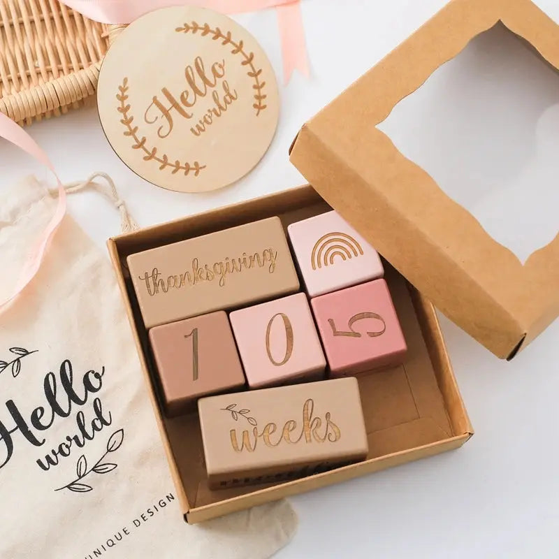 Wooden Baby Milestone Blocks - Seaside-Montessori