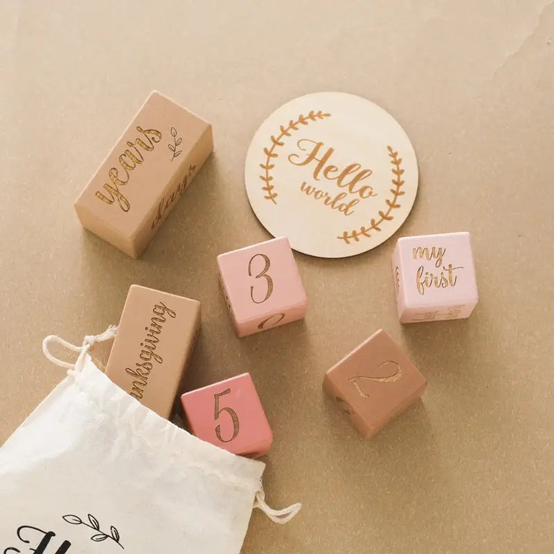 Wooden Baby Milestone Blocks - Seaside-Montessori