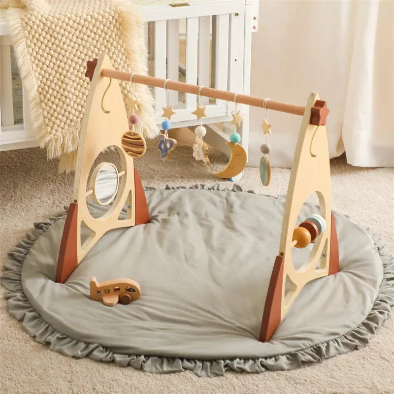 Baby Wooden Gym Frame Rocket Model Newborn Activity Gym Frame Hanging Pendant Rattle Toys For Baby Education Montessori Toys Seaside-Montessori