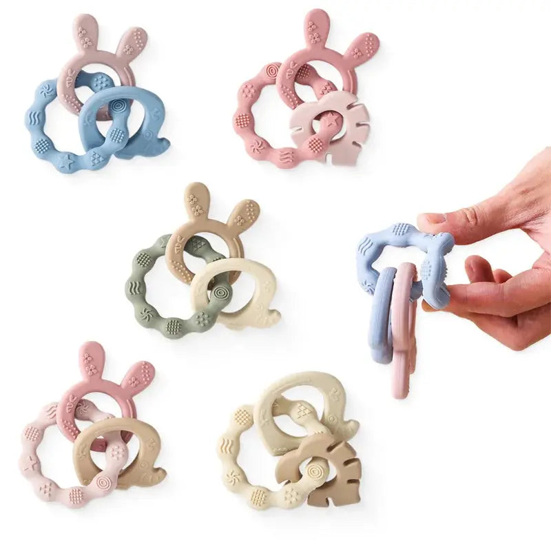 1Pcs Baby Silicone Teether Ring BPA Free Rattles Bracelet Food Grade Newborn Cute Octopus Shaped Health Care Teething Ring Toys Seaside-Montessori