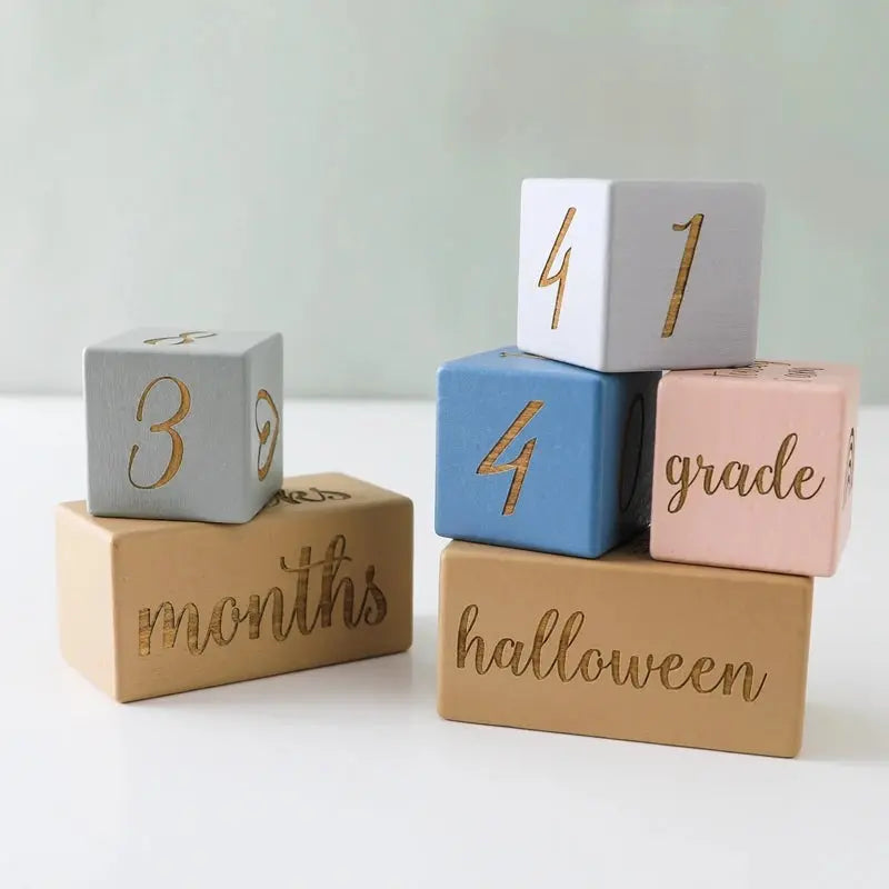 Wooden Baby Milestone Blocks - Seaside-Montessori