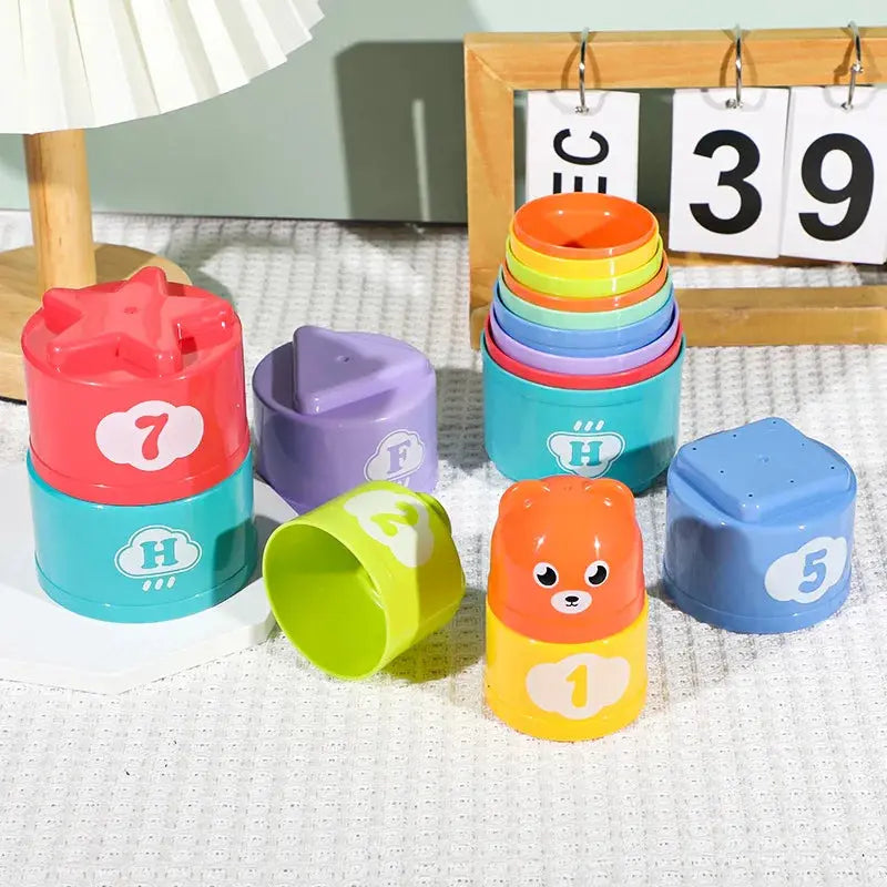 Count Stacking Cups - Colorful Baby Stacking Water Toys Set - Stackable Cups for Learning - Baby Bath Toys - Toddler Water Toys Seaside-Montessori