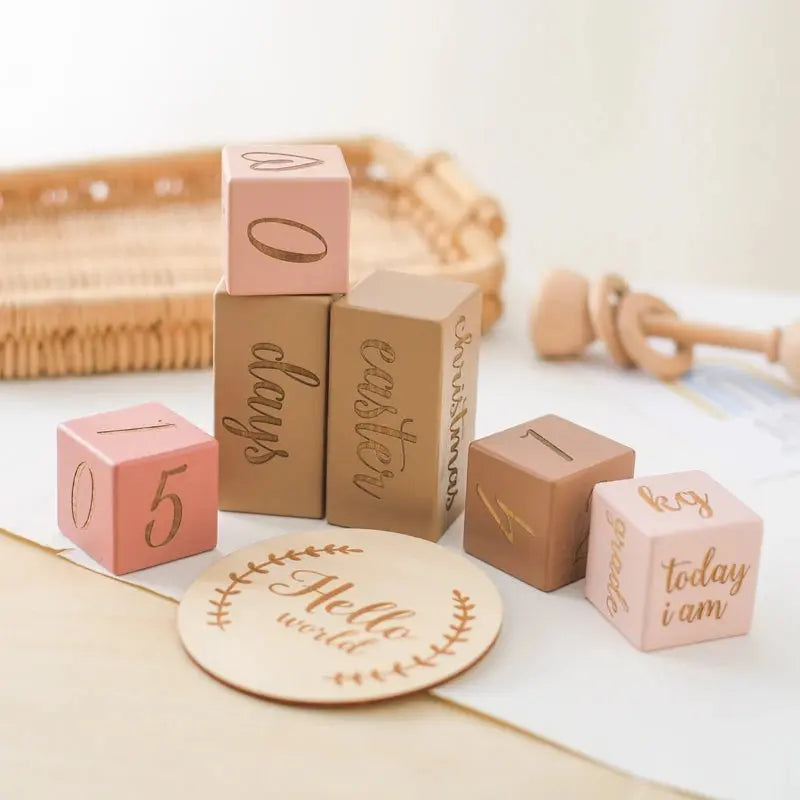 Wooden Baby Milestone Blocks - Seaside-Montessori