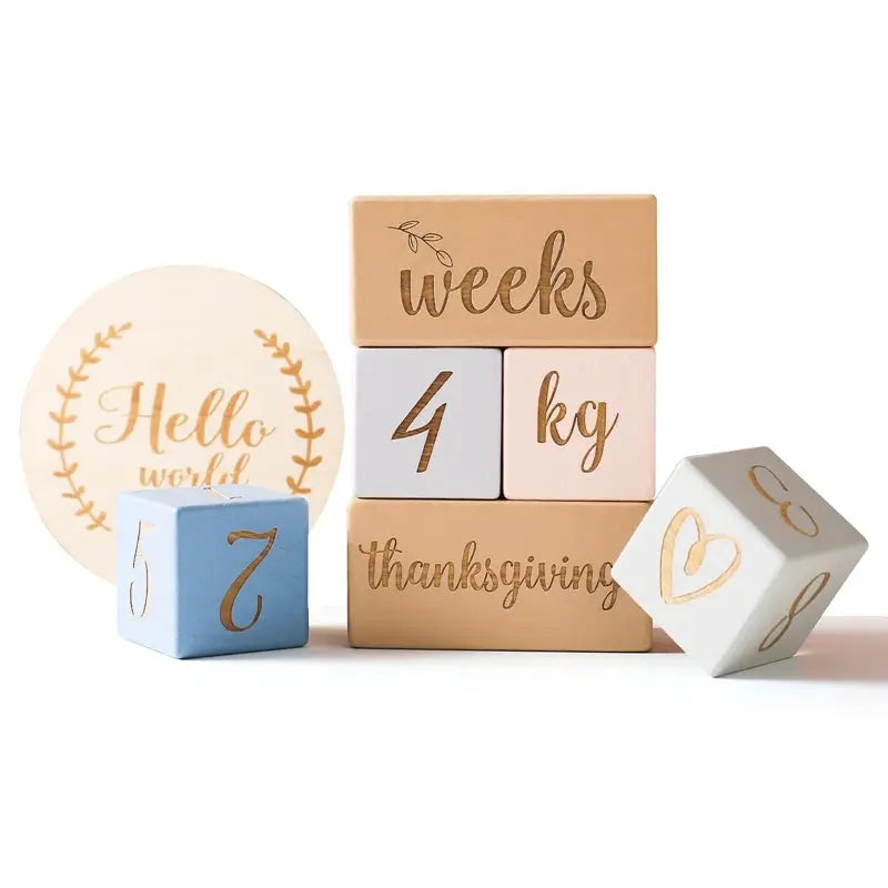 Wooden Baby Milestone Blocks - Seaside-Montessori