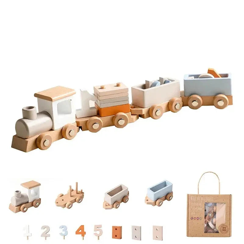 Wooden Train Birthday Toy  Montessori Toys Baby Educational Toys  Wooden Trolley  Baby Learning Toys  Number Of Wood Baby's Toys Seaside-Montessori