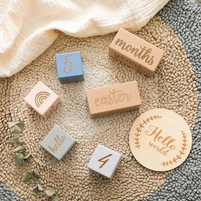 Wooden Baby Milestone Blocks - Seaside-Montessori