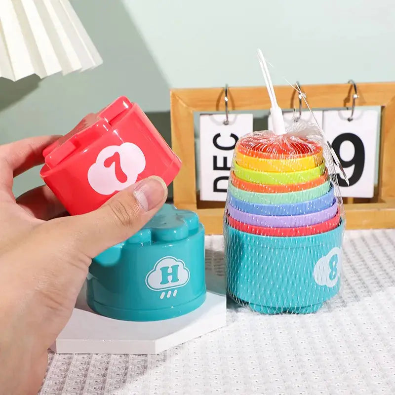 Count Stacking Cups - Colorful Baby Stacking Water Toys Set - Stackable Cups for Learning - Baby Bath Toys - Toddler Water Toys Seaside-Montessori