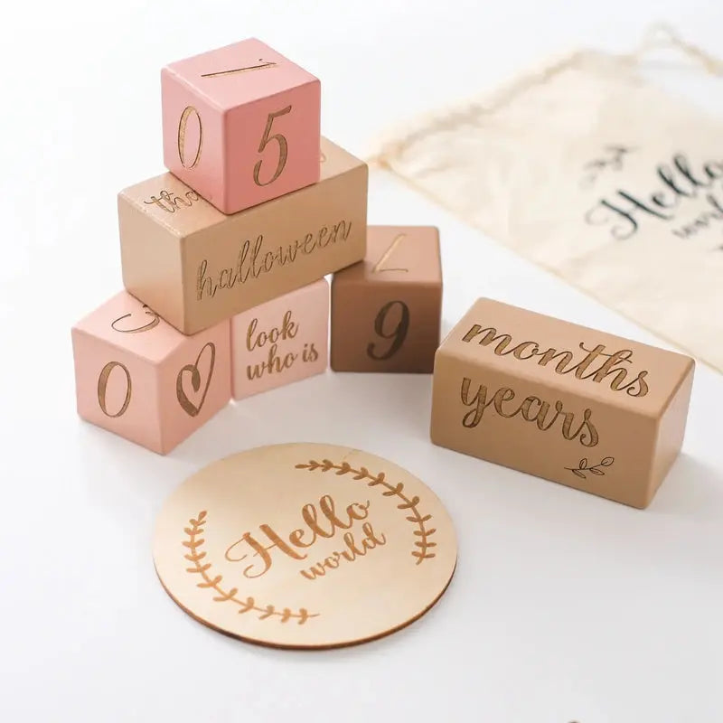 Wooden Baby Milestone Blocks - Seaside-Montessori